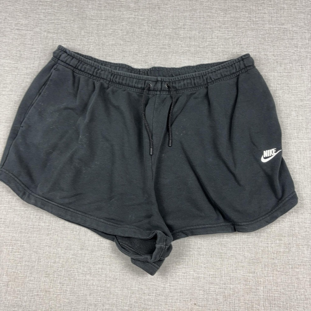 Nike Sweat Shorts Womens 2X Black French Terry Drawstring Pockets CZ3554-010